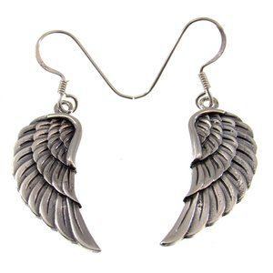Handcrafted Solid 925 Sterling Silver Angel Wing Drop Dangle Hook Earrings